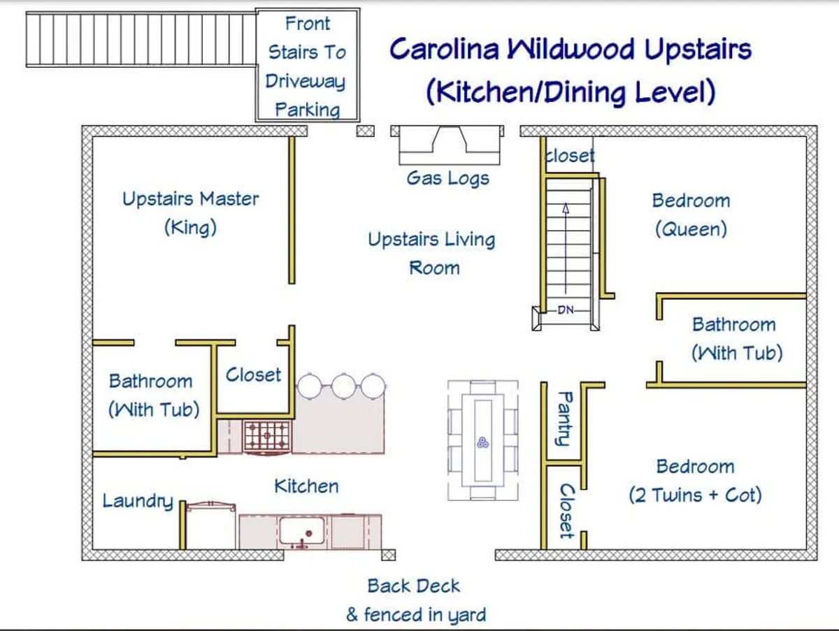 A bright, open-plan living space showcasing the kitchen, dining area, living room, and a glimpse of the back deck, with natural light streaming in. The layout emphasizes communal spaces ideal for cooking together, relaxing, and enjoying the connection between indoor and outdoor areas.